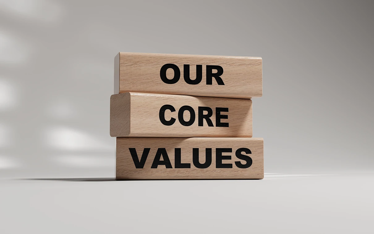 Wooden blocks emphasizing core values concept