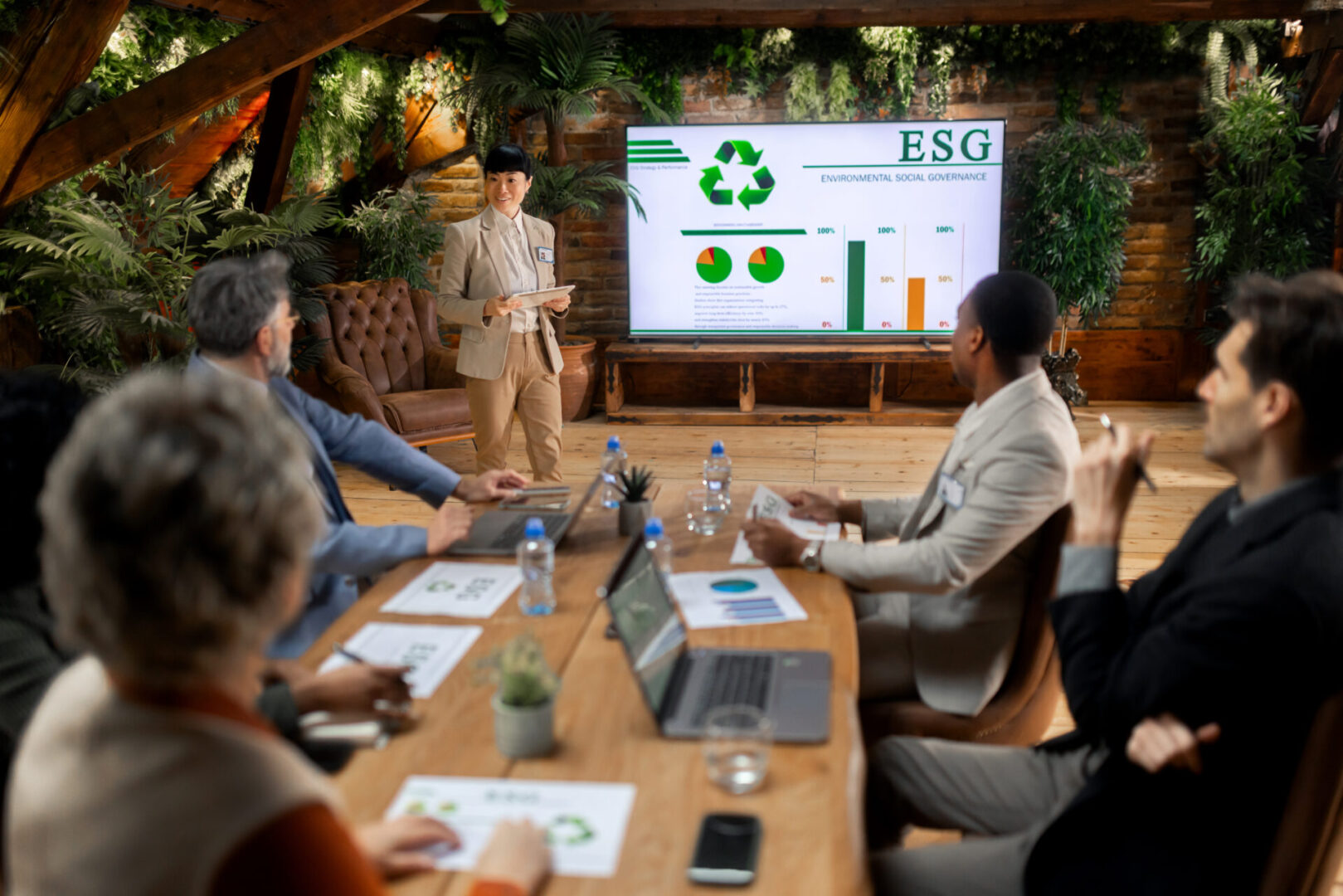 Corporate meeting focused on ESG goals and sustainable practies